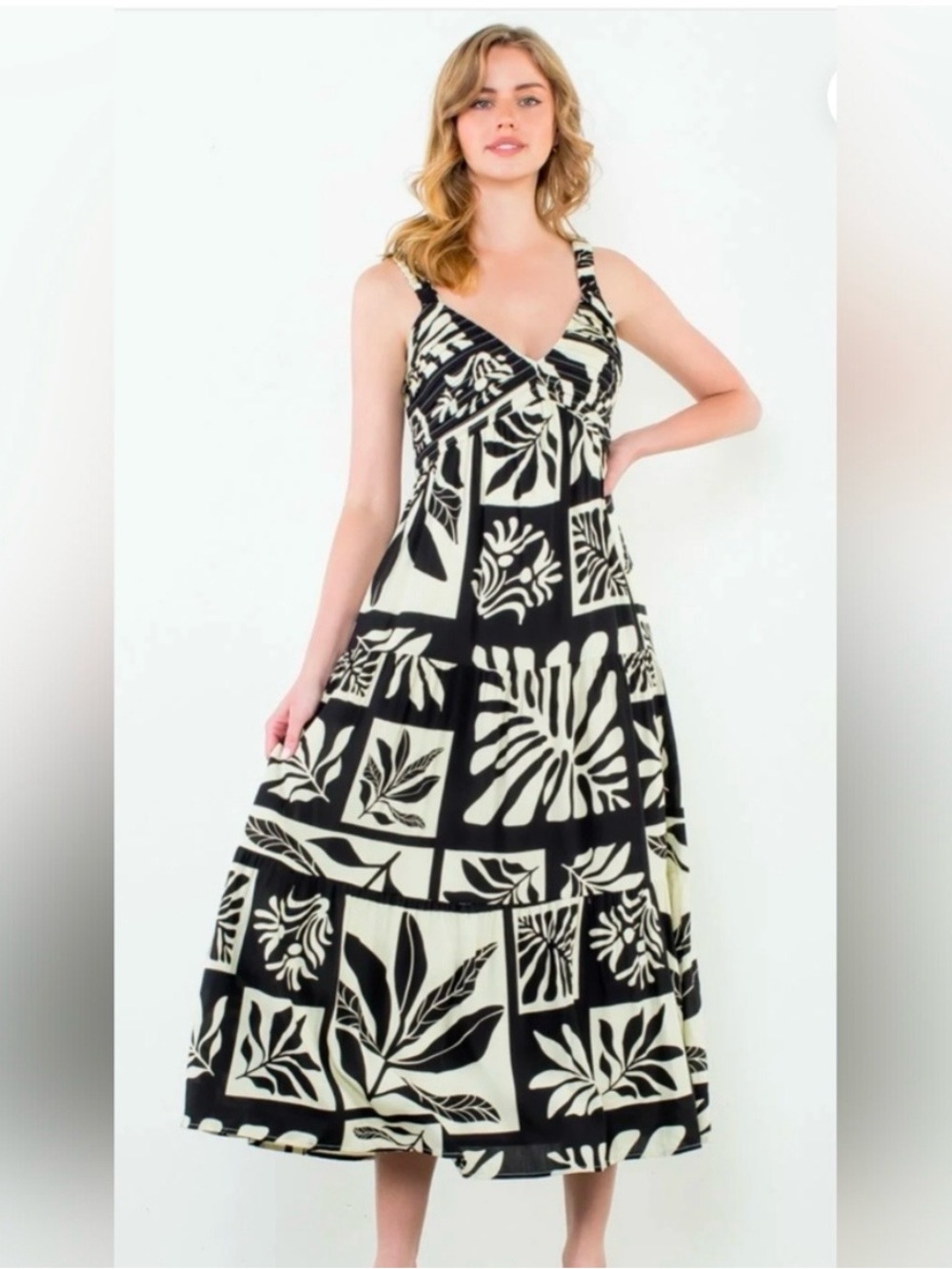 THML Black & Cream Floral Block Maxi Dress